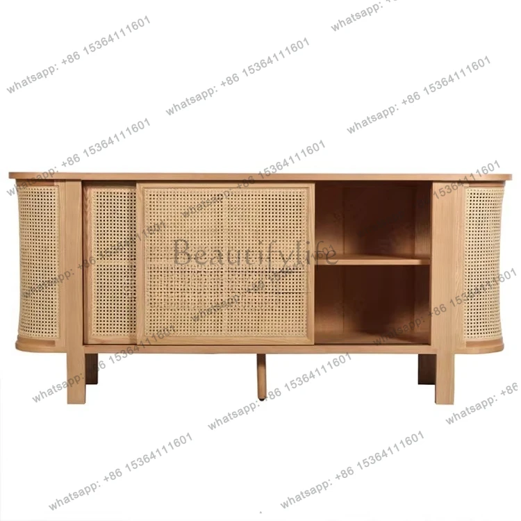 

Nordic simple rattan vacation house TV cabinet living room set solid wood furniture TV high cabinet