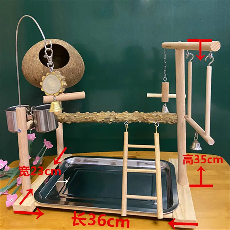 Bird Station Rack Pepper Wooden Rod Cage Coconut Shell Nest Toy