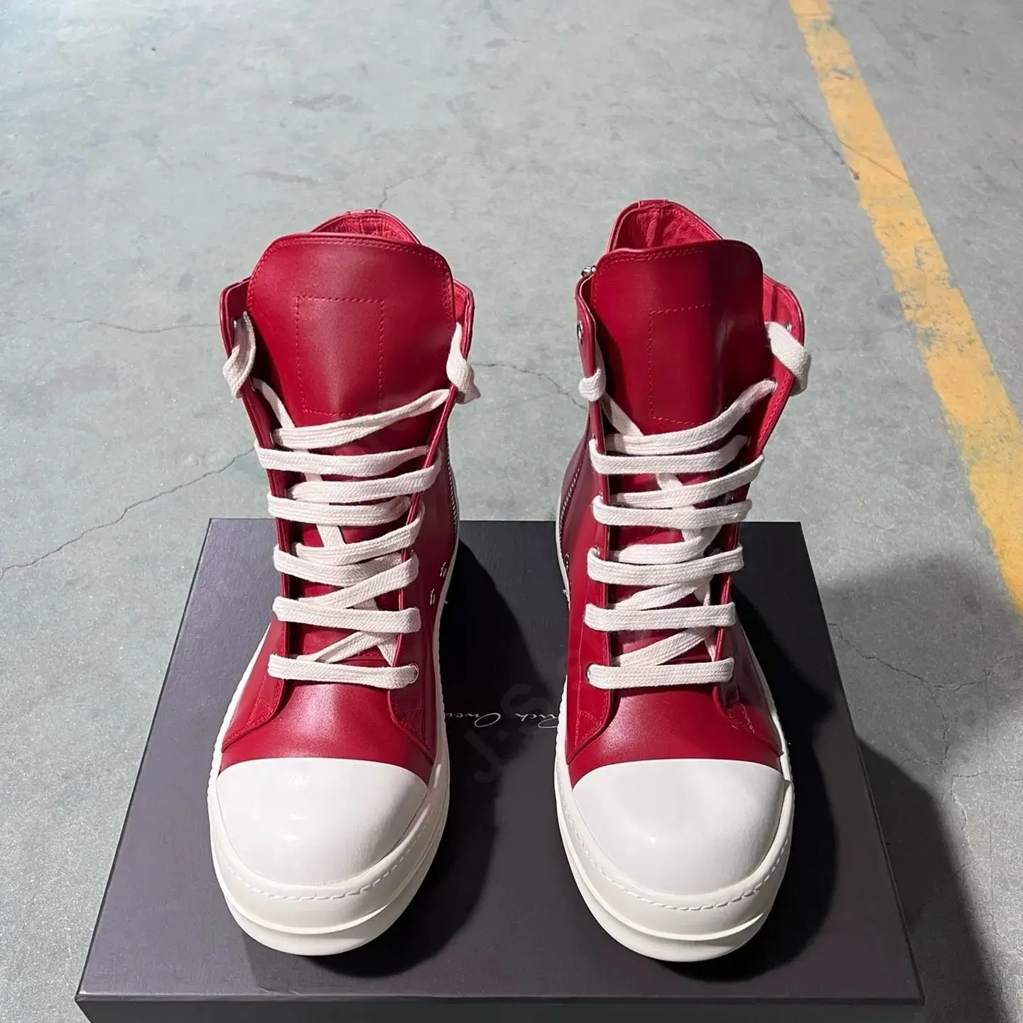 Ricks Men Shoe Women High Top Shoes Red Leather Sneaker Boots Casual Shoes Retro Shoes Owens Zipper Lace Up Shoes Flat Sneakers