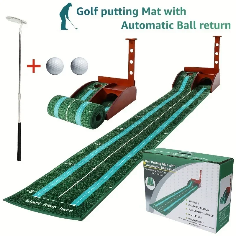 Golf Putting Mat with Automatic Ball Return for Indoor Golf Putting Practice, Portable and Easy To Clean, Golf Accessories