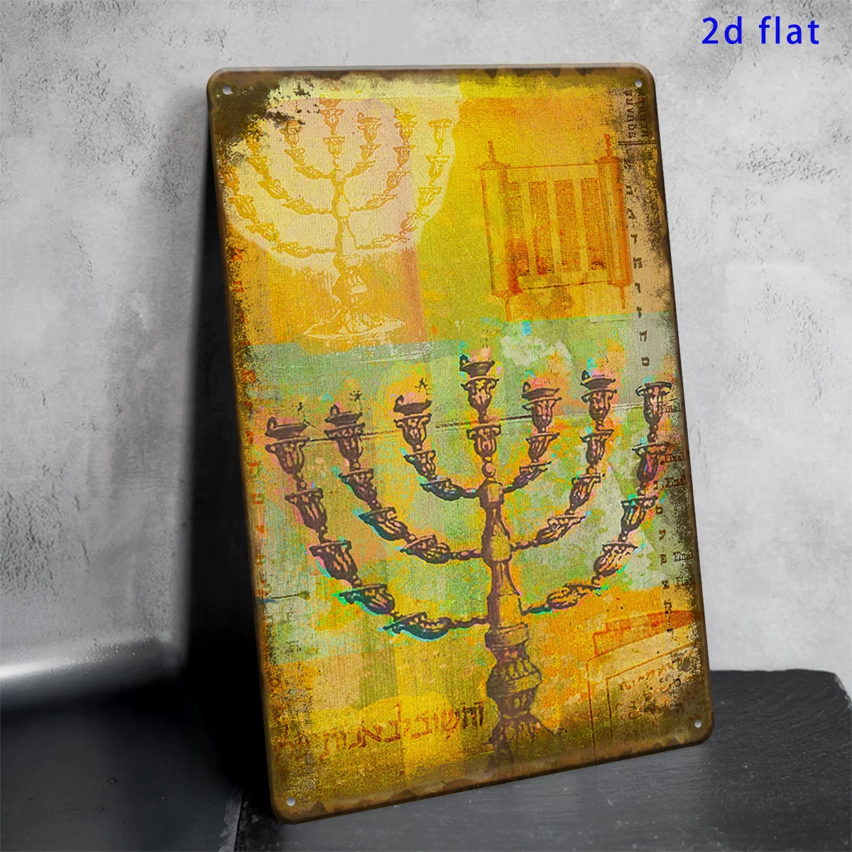 CIFBUY Vintage Hebrew Menorah Aluminum Wall Art Waterproof Durable Rustproof Metal Decor for Living Room Dining Bar Cafe