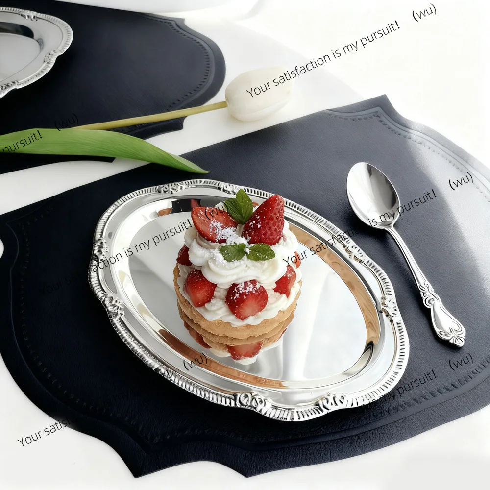 304 stainless steel dinner plate European cake dessert tray afternoon tea snack plate jewelry candle decoration tray