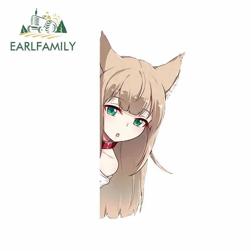 EARLFAMILY 13cm X 6.1cm For Anime Cat Girl Peeking Vinyl Car Stickers Air Conditioner Anime Waterproof Occlusion Scratch Decal
