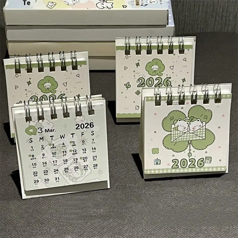 【Peace】Lucky Cat Themed 2026 Mini Desktop Calendar Ins Style Decoration For Students Office Desk Organizer Cute Schedule Planner