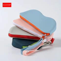 KLASSNUM Women Soft Silicone Glasses Bag with Zipper Chain Waterproof Storage Cosmetic Coin Bag for Men Dustproof Glasses Box