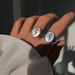 VENTFILLE 925 Sterling Silver Metal Flower Shell Geometric Rings For Women French Retro Romantic Open Thai Silver Rings