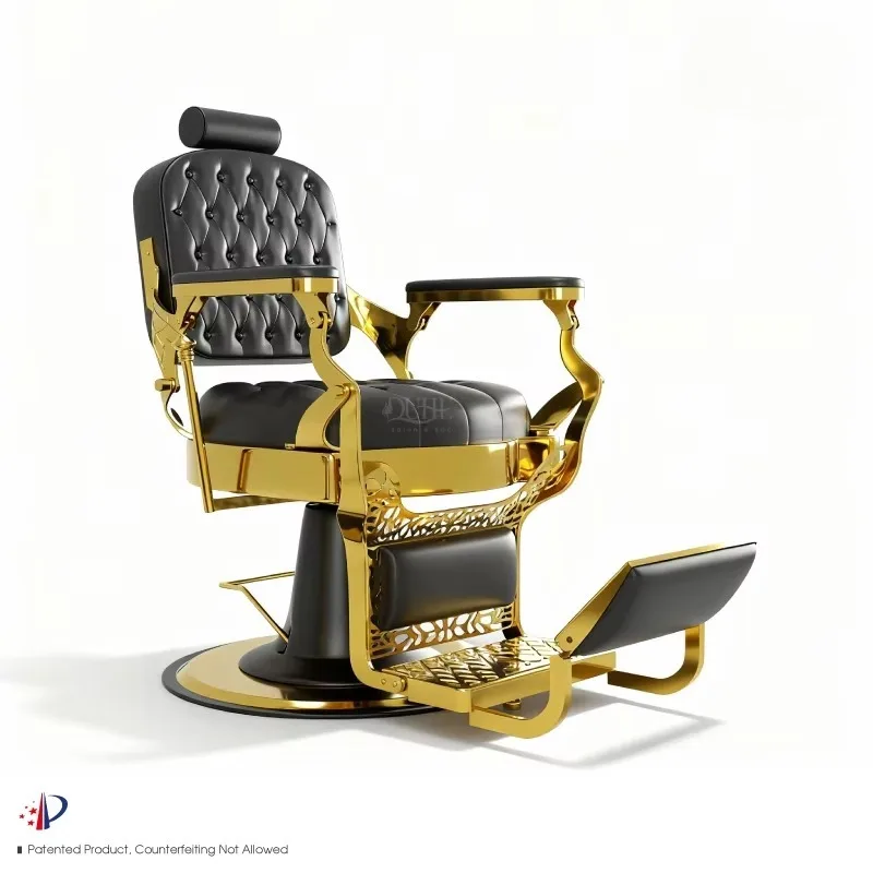 Wholesale Antique Retro Barber Chair Black Gold Tufted Leather Hydraulic Pump Shaving Salon Chair for Men