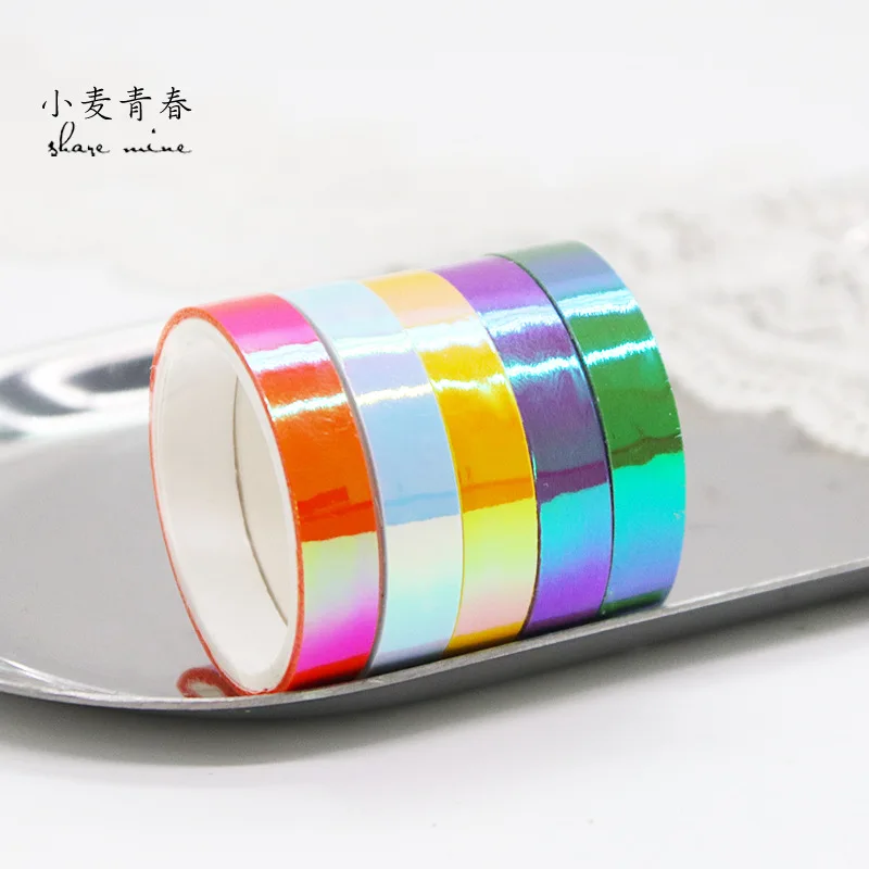 5 Rolls Laser Rainbow Tape Colorful Hand Curtain Tape DIY Decorative Gradient Student Hand Curtain Material Sticker Washi Tape