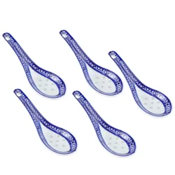 5 Pcs Blue White Porcelain Spoon Ceramic Tableware Soup Spoon Dinnerware Useful Ramen Noodle Scoop Multi Function Chinese Style