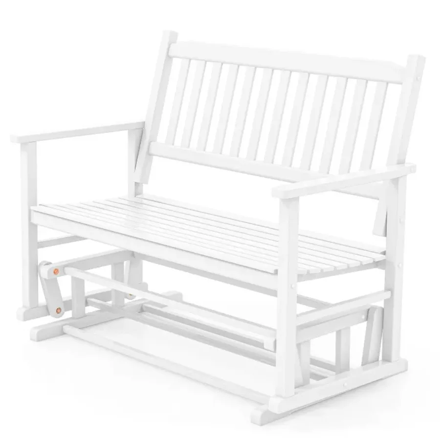 

2 Seats Outdoor Glider Bench with Armrests and Slatted Seat