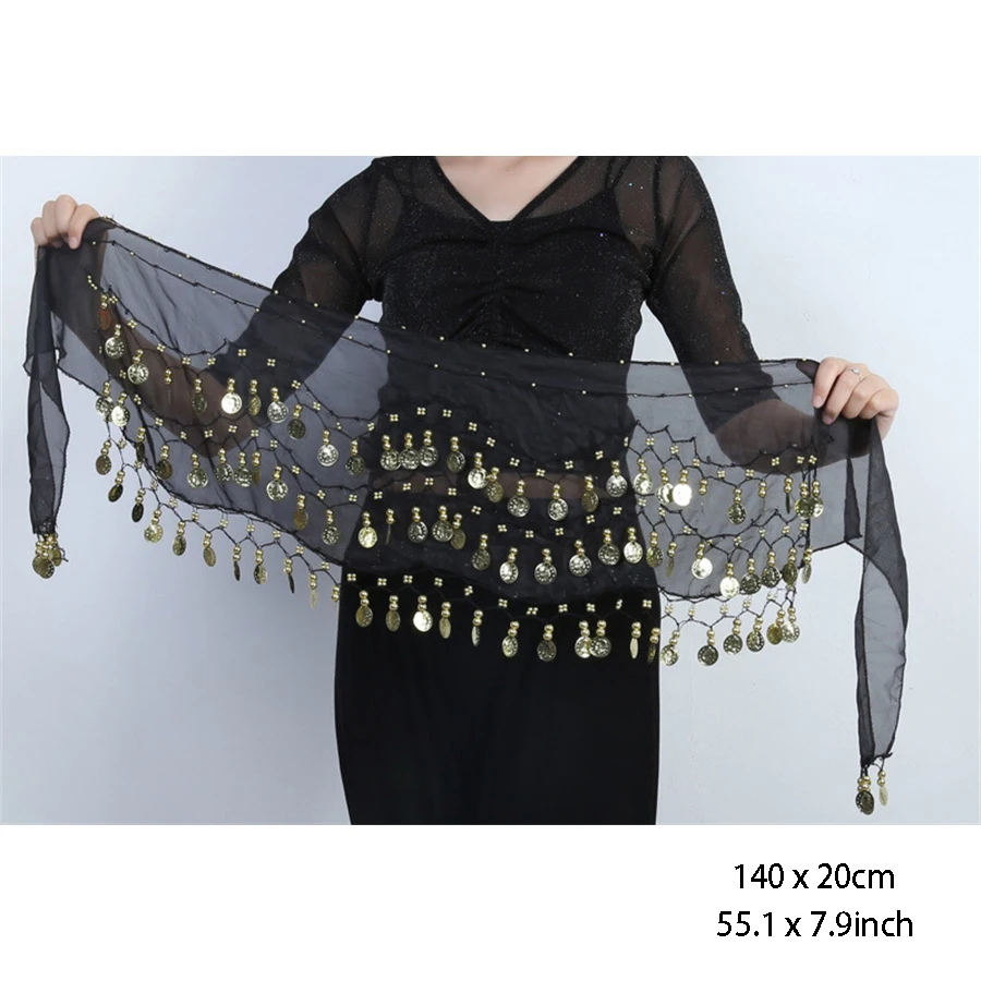 1 قطعة 140*20 سنتيمتر الشيفون الرقص الشرقي وشاح الورك مع عملات الورك حزام الورك وشاح تنورة ل الرقص الشرقي زومبا اليوغا