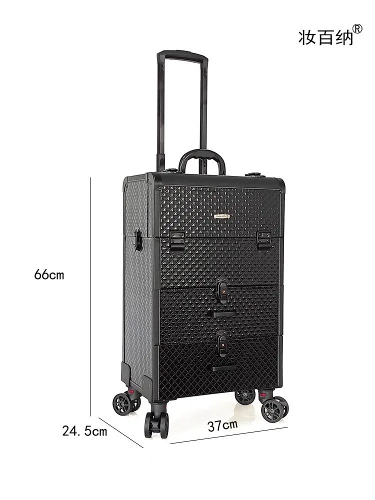 Makeup Artist Special Trolley Case Toolbox Professional Cosmetic Rolling Luggage Nail Out Beauty Suitcases on Wheels Embroidery