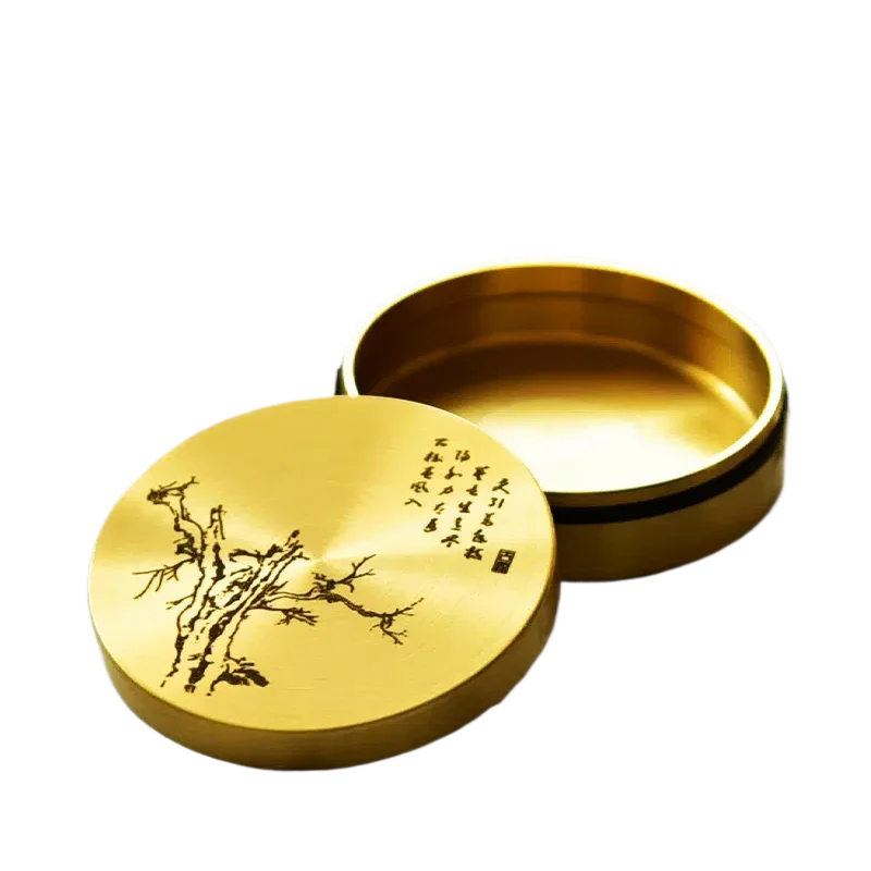 Brass Ink Plate Cartridge Student Calligraphy Supplies Multifunctional Metal Inkstone Portable Small Circular Paperweights
