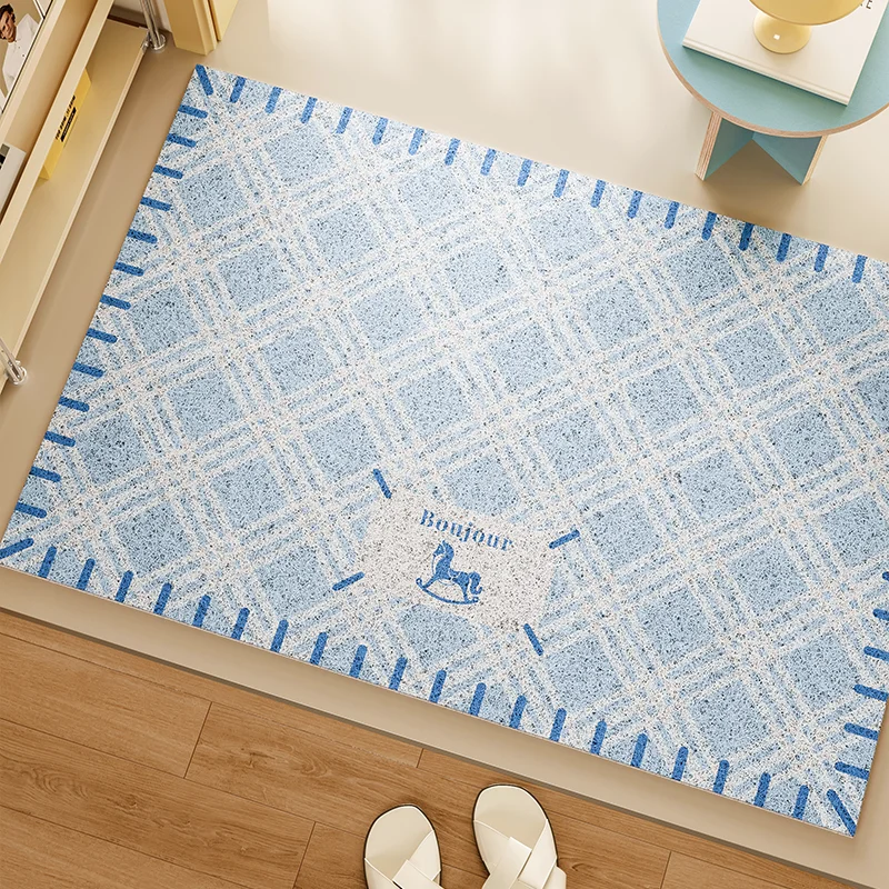 Aesthetic Cream Style Checkered Door Mat Modern Minimalist PVC Looped Wire Entrance Rug Non-Slip Dirt Trapper Floor Carpet