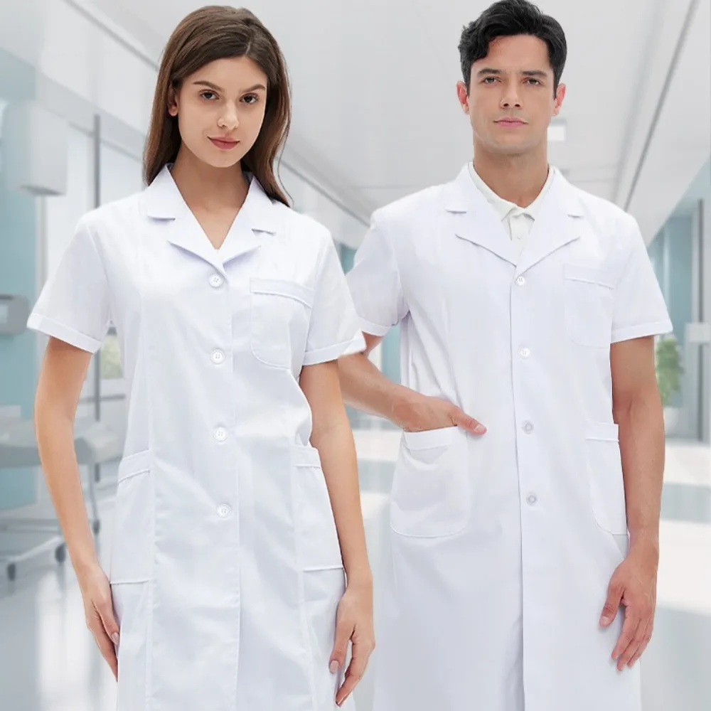 Camice da laboratorio medico a maniche corte per l'estate, uniforme medica bianca per dentisti, personale di farmacia e lavoratori di officine ​