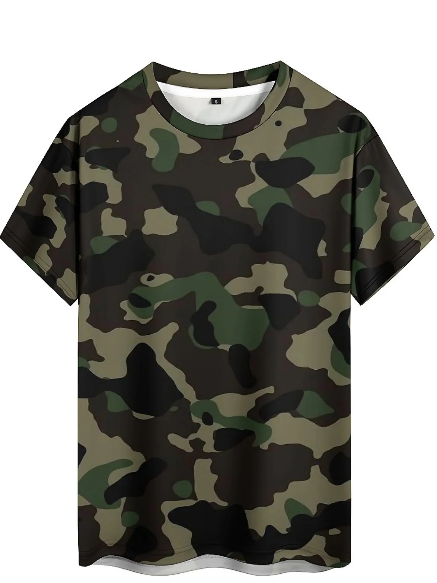 남성용 카모 3D 프린트 반소매 티셔츠 - 통기성, 신축성 있는 원단, 라운드 넥, 흑백 기하학 패턴