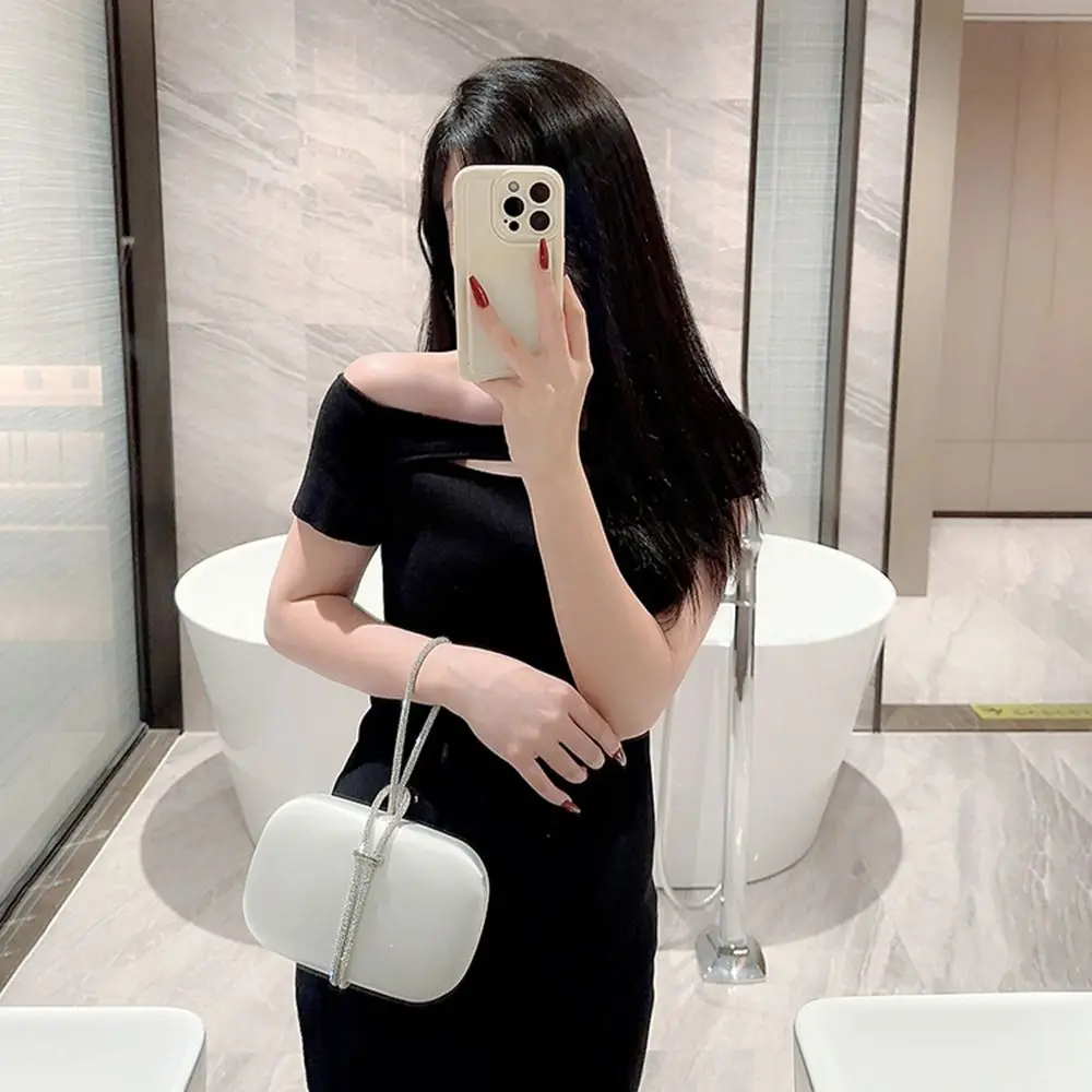 Gold Bright Silk Evening Bag Fashion Rhinestone Decorative Chain Handbags Shoulder Bags Women Female
