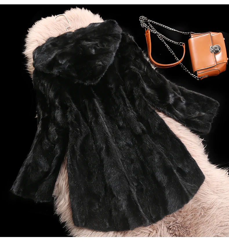 Harppihop*Luxury Genuine Piece Mink Fur Coat Jacket Autumn Winter Women Fur Warm Outerwear Coats Garment 3XL