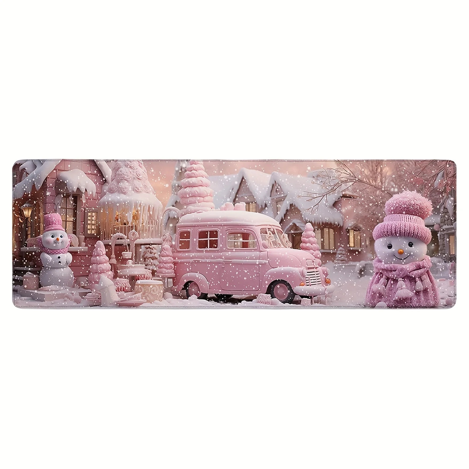 Christmas Pink Snowman Snowflake Kitchen Floor Mat Decor Carpet for Living Room Bathroom Non-slip Floor Mat Christmas Decoration