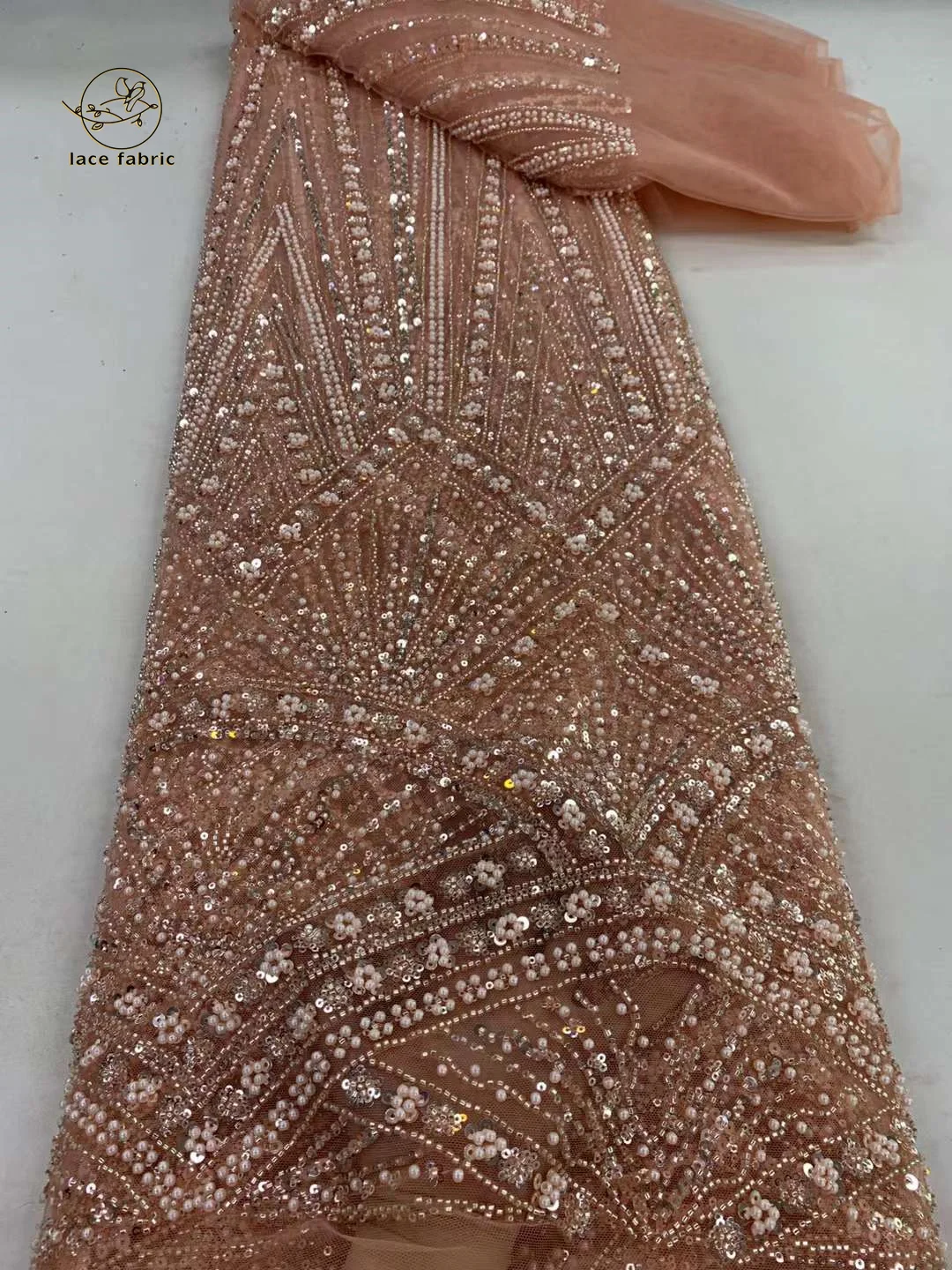 Latest Nigerian Handmade Beaded Lace Fabric 2024 High Quality Sequins Beaded Embroidery African French Lace Fabric For Dresses