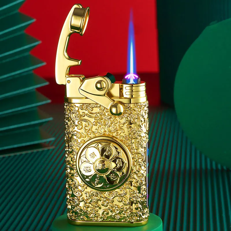 Embossed Touch Blue Flame Rocker Plasma Electric Lighter, Windproof Arc, USB Gas, Metal Survival Torch, Turbo Lighter, 2024