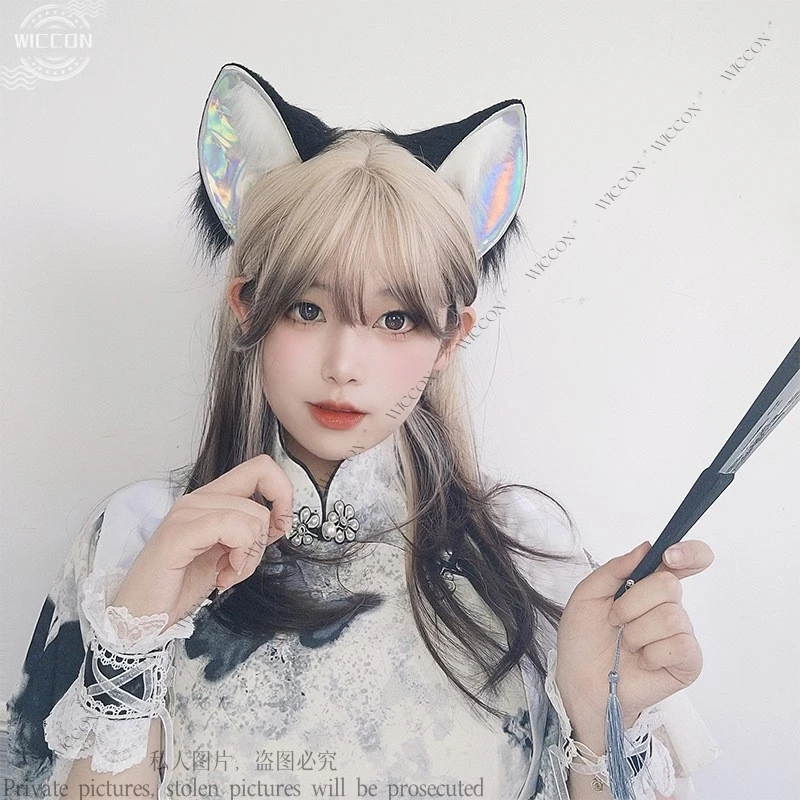 Plush Animal Ear Pendant Headwear Future Technology Wind Laser Y2K Accessories Cosplay Comic Show Props Accessories Headband Set