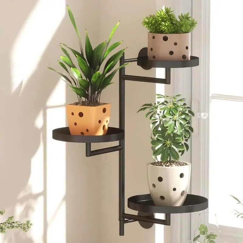 180 Rotating Window Plant Stand 3 Tier Rotating Plant Stand All-Metal For Window Wall Plant Holder Expose Multiple Plants