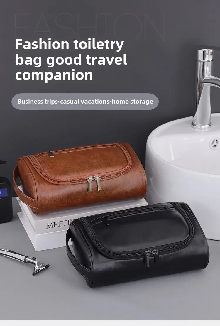 Hohe Qualität Reise Kulturbeutel Für Frauen Männer Retro PU Leder Kosmetik Taschen Weibliche Wasserdichte Reise Make-Up Tasche – Detail 1