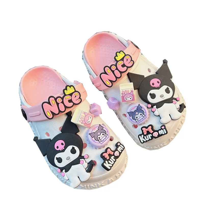 Sanrio Anime Hello Kitty Kuromi scarpe accessori per cartoni animati pantofole con foro antiscivolo donna fuori indossare sandali estivi per ragazze