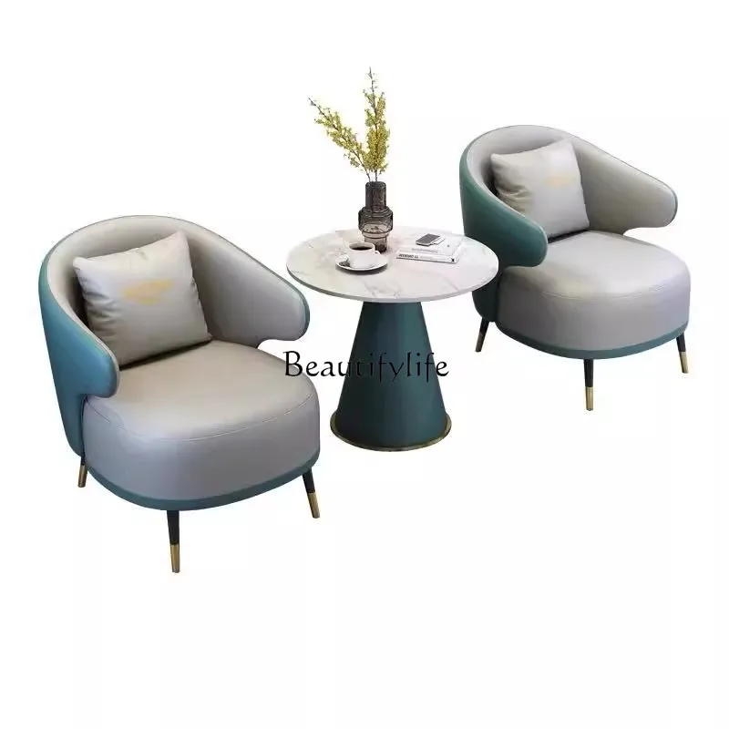 

Light luxury modern one table and four chairs small round table negotiation table and chair combination
