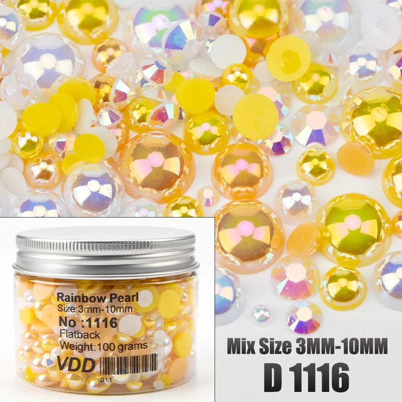 VDD 30/60/100/200g Großhandel Gemischte Größen ABS Halbrunde Perlen Flache Rückseite Perlen Farbige Harz-Strasssteine für Nagelkunst, Basteln und DIY-Dekoration – Detail 22