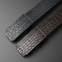 Men's Sleek Automatic Buckle Belt - Genuine FauxwithTextured Square Pattern, Black, Simple & Stylish DesignforCasual Attire