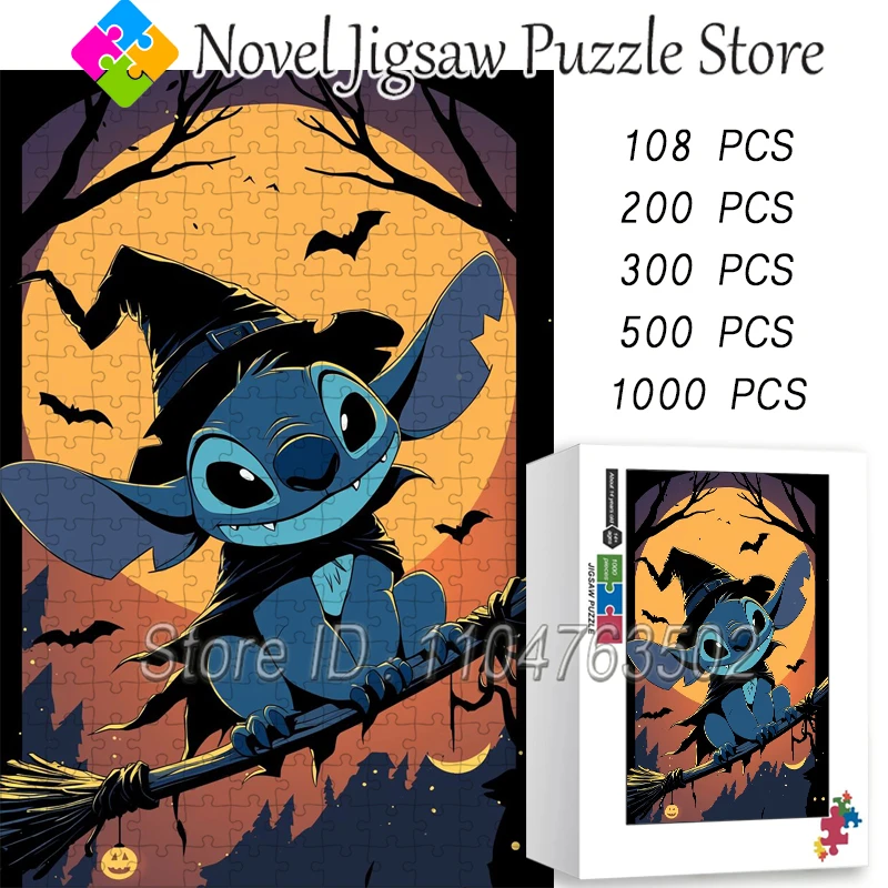 

Пазл Disney Lilo & Stitch, серия Хэллоуина, 108/200/300/500/1000 шт., пазлы для детей, игрушки ручной работы, креативный подарок