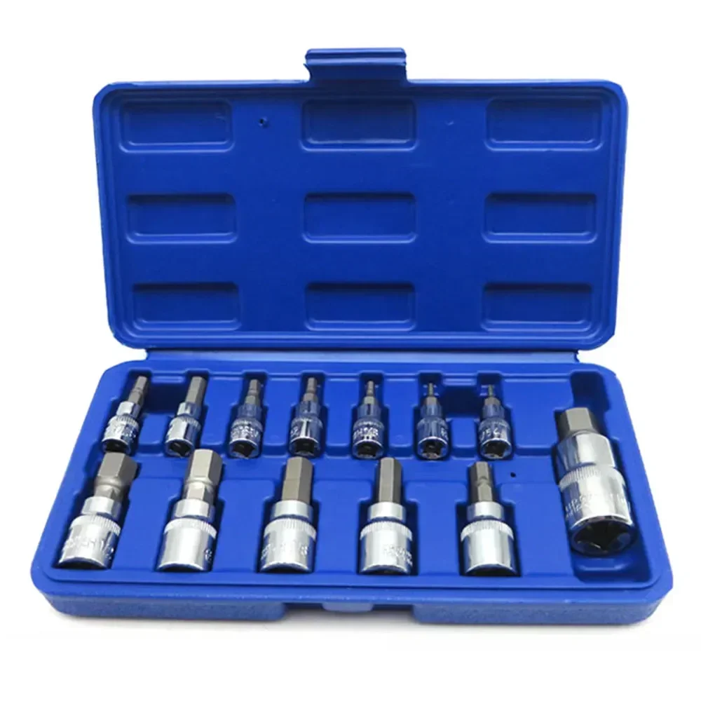 

3/8", 1/4", 1/2", 13-piece universal hex CR-V drill bit set drill bit adapter, SAE and metric size socket wrench set.