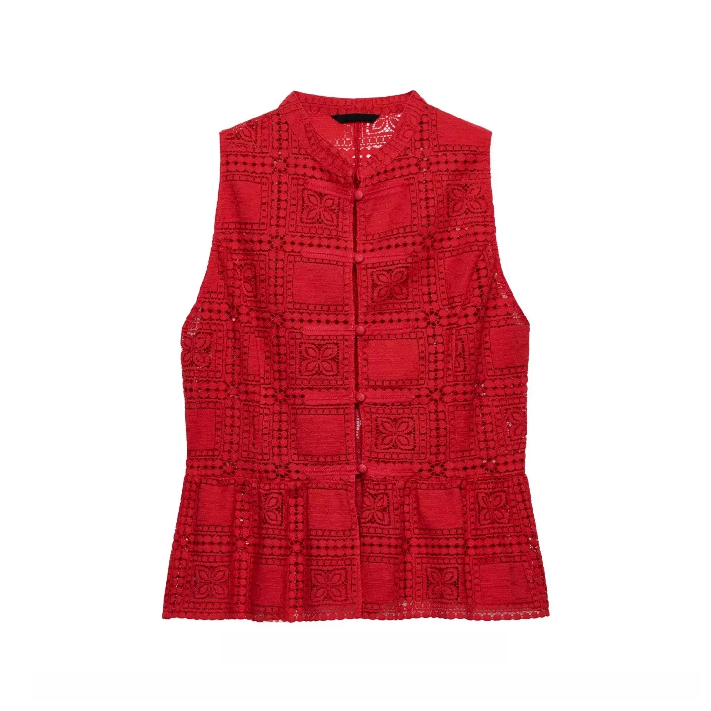 Elegant Style Women's Lace Top Shorts Sleeveless round Neck Pleated New Summer Fashion 2026 Slim Fit Other Material 100%