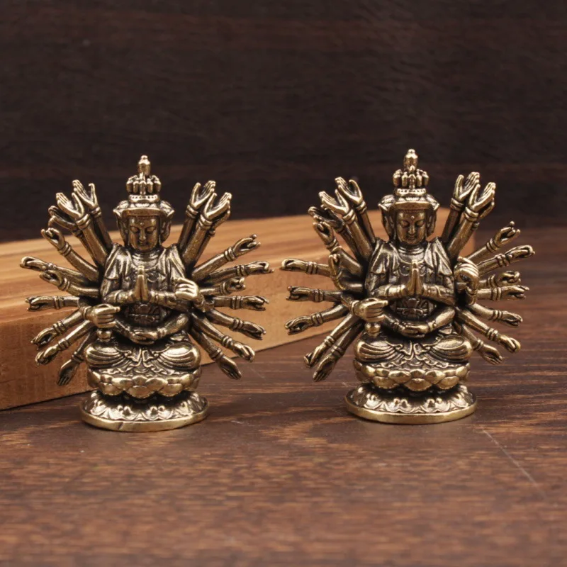 1/2 Pieces of Pure Brass Thousand-Hand Guanyin Ornaments Copper Sculpture Crafts Ornaments Buddha Statue Ornaments