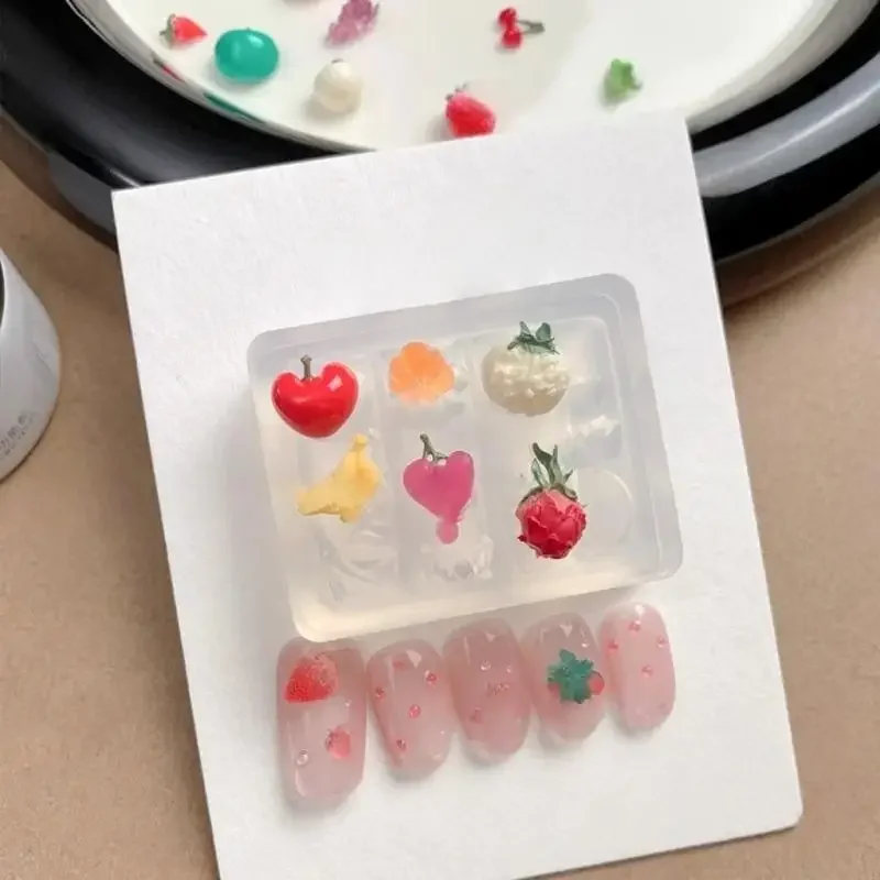 シックな3Dフルーツシリコンネイルモールド、花びら付き、ソフトDIYスタンピングマニキュアデザインモールドツール