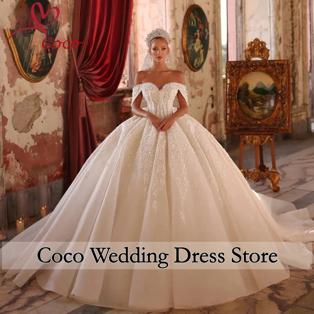 

Индивидуальное роскошное свадебное платье-бальное платье с открытыми плечами, королевское, с вырезом «сердечко», кружевное, расшитое пайетками, свадебное платье Vestido De Novia