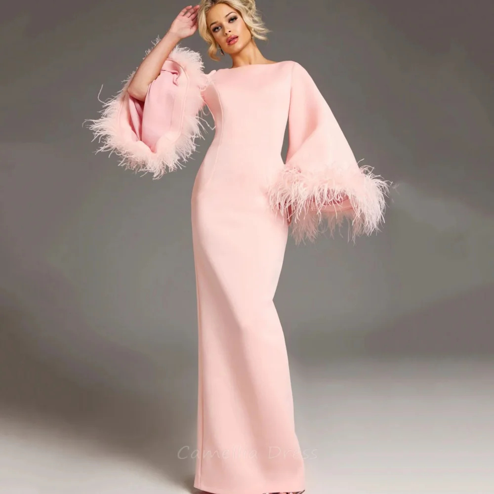 Customized Mother of Bride Dress for Women Flare Sleeve Mermaid Guest Gown with Feathers Evening robe mother of bride