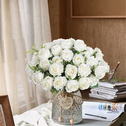 Artificial Flower Ten Head Silk White Rose Bundle Scrapbook Valentine Wedding Outdoor Garden Party Family Room Vase Decoration