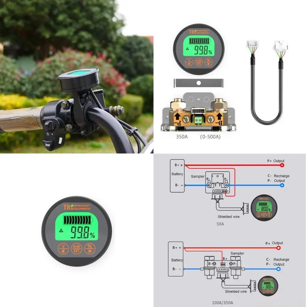 A2BE Battery Capacity Tester TR16 8-80V Waterproof Battery Capacity Tester Current LCD Display with Memory Function