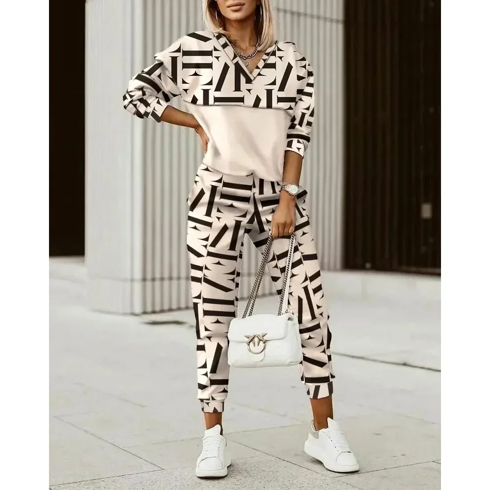 Two Piece Short Sets Women Letter Print Long Sleeve Top & Pants Set Holiday Streetwear Y2k Jogging Ensemble 2 Pièces Autumn 2025