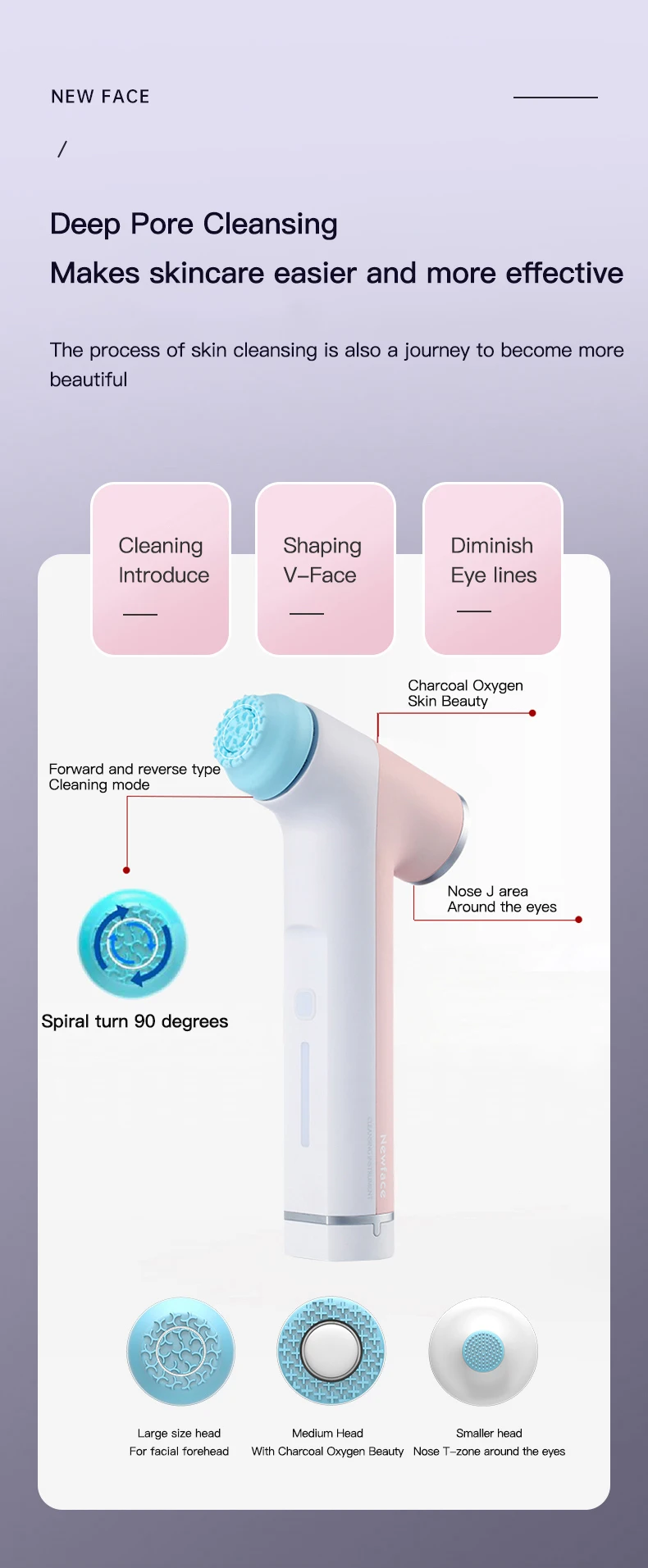 NewFace Portable Cuidado De La Cara Piel Facial Cleanser Blackhead Remover Massage Brush Exfoliating Beauty Skin Scrubber Device