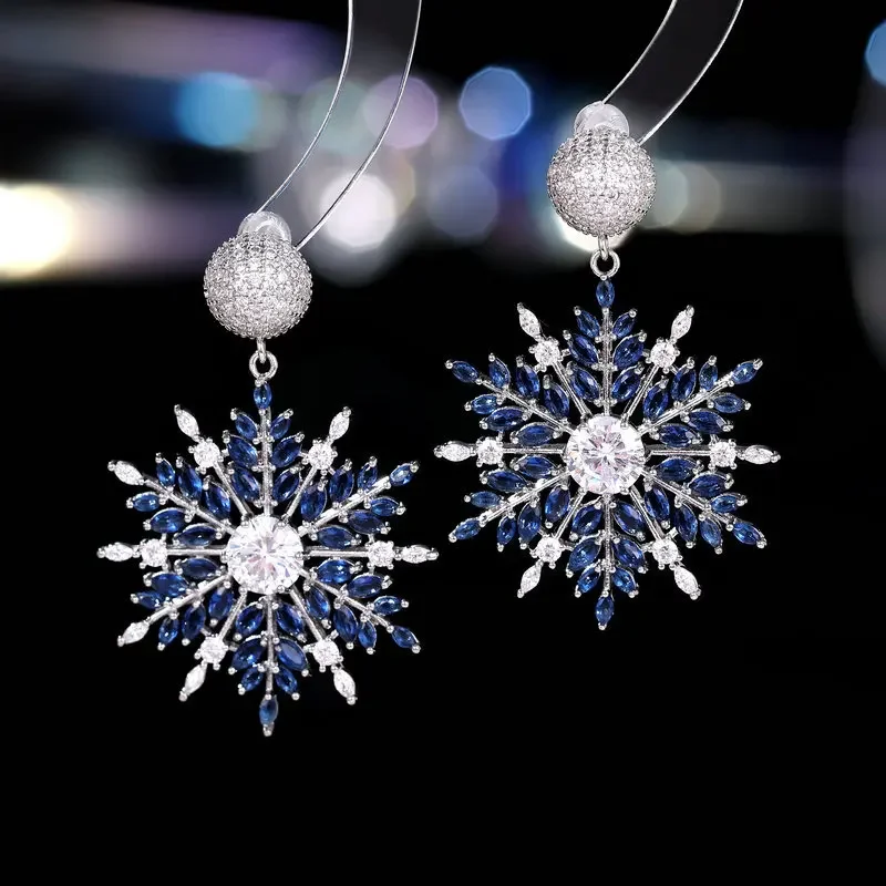 Color zircon elegant fashion temperament light luxury high sense Christmas snowflake earrings