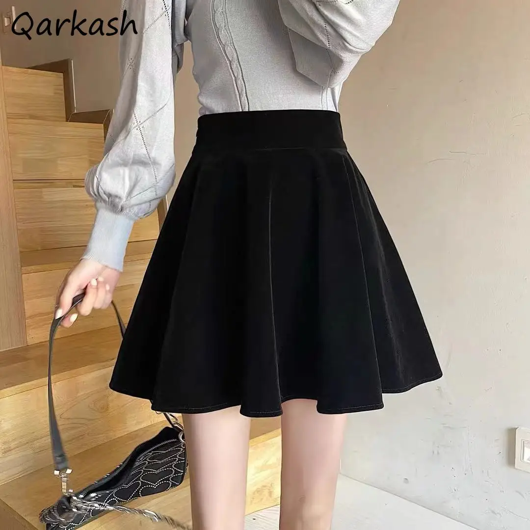 

Skirts Women Light Soft Black Mini Chic Slim All-match Casual Ladies Vintage Cozy Spring Mujer Pleated Faldas Basic Lovely Pure