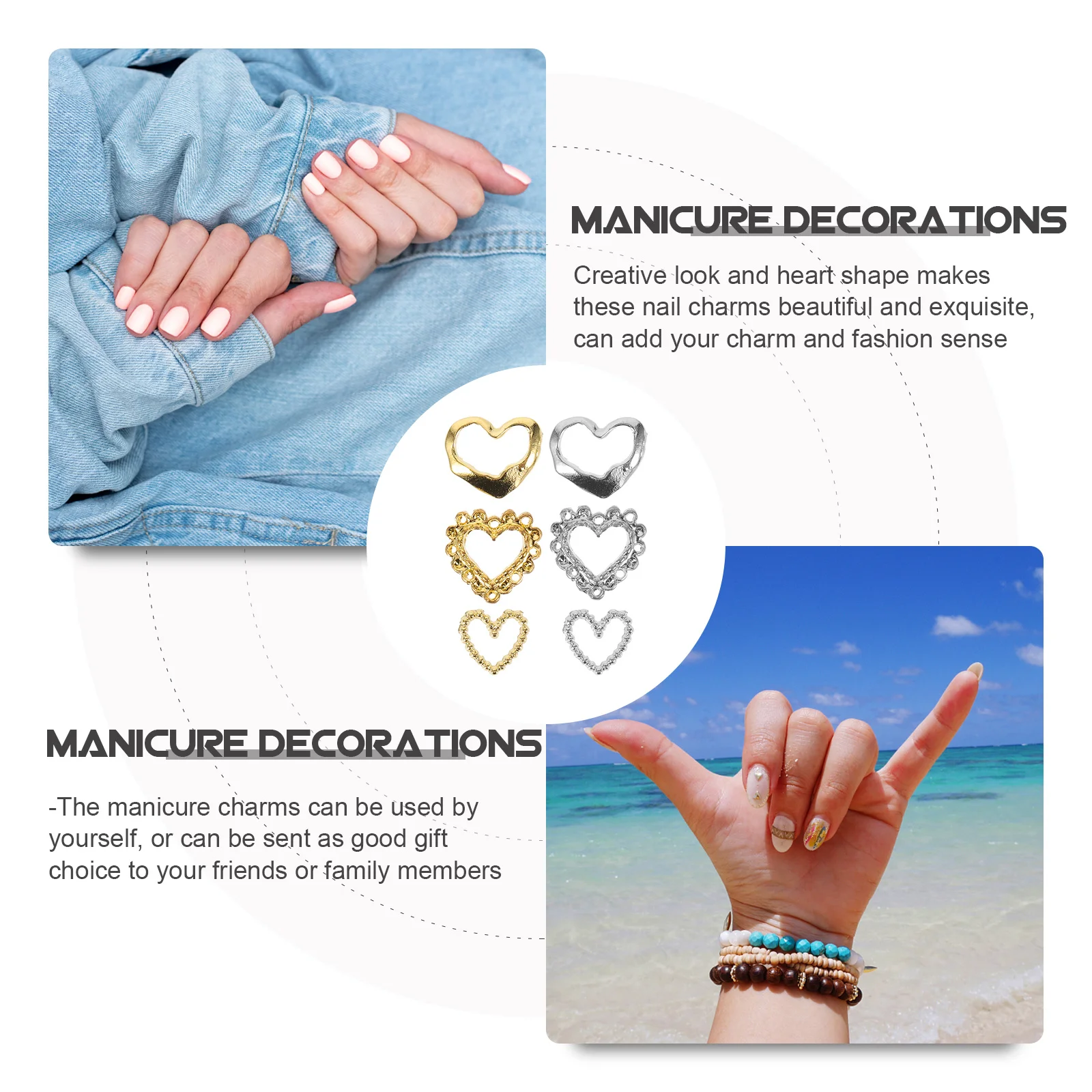 

60Pcs Heart Shaped Nail Charms Kawaii DIY Manicure Supplies for Home and Salon Nail Charms Manicure Decoration