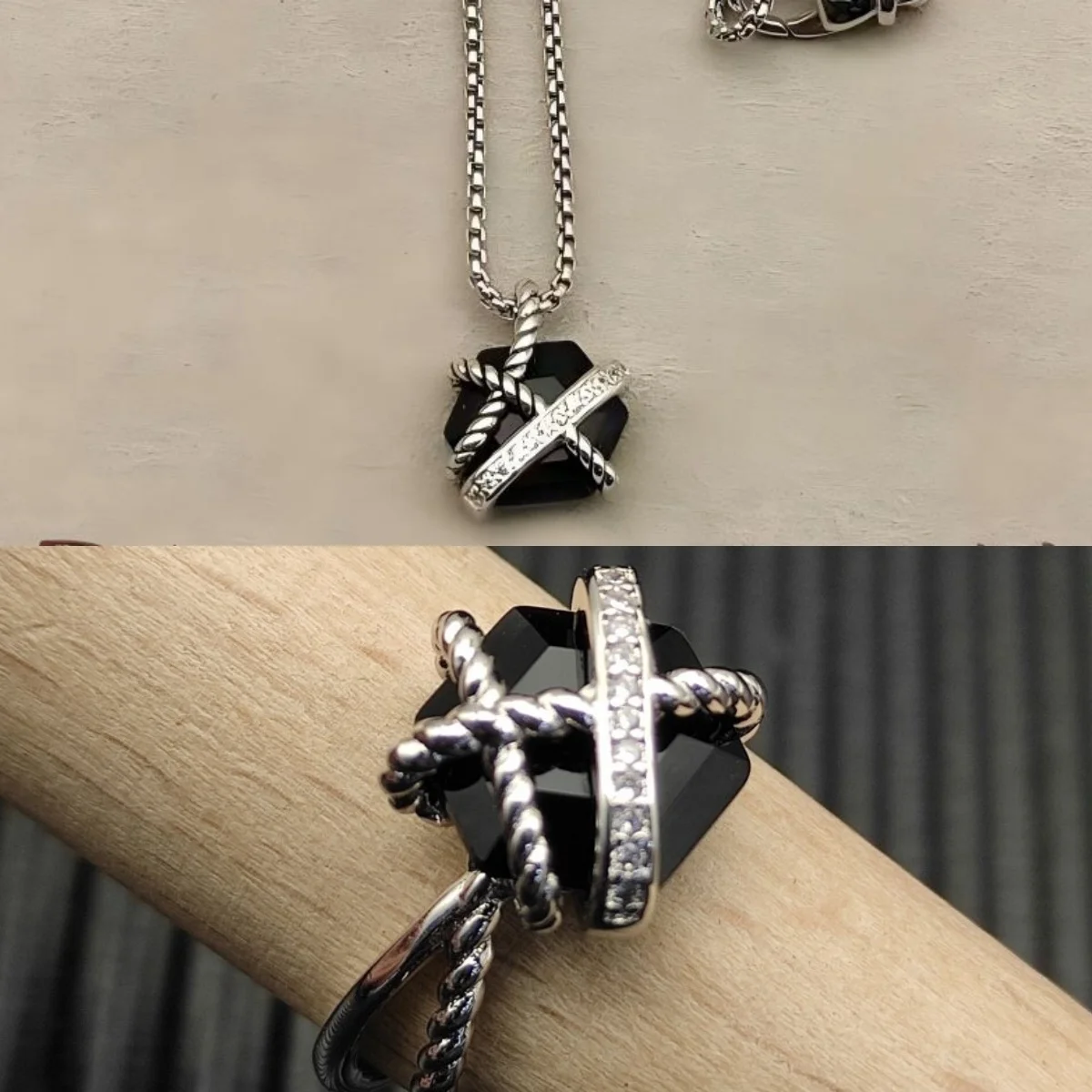 

2025 New High-Quality Christmas Elegant and Simple Hexagonal Diamond Ring and Necklace Set - Valentine's Day Gift