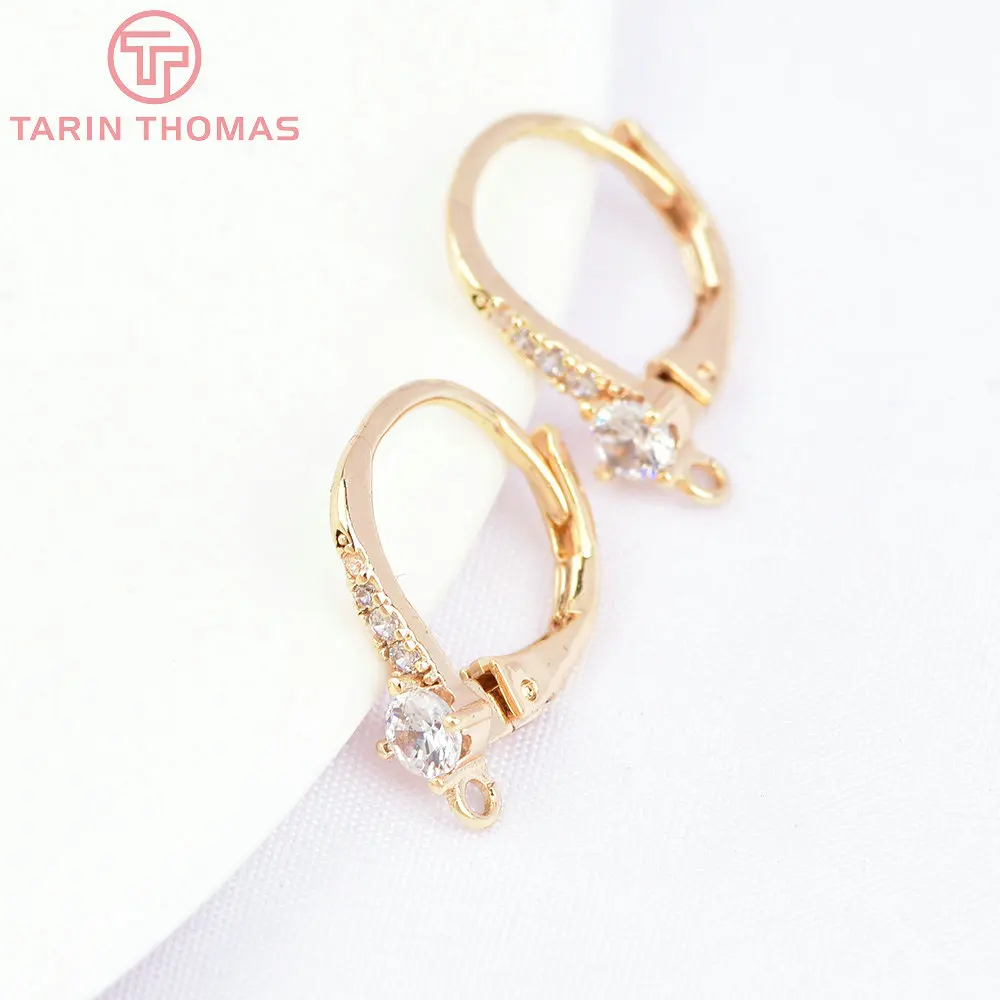 

(2519)4PCS 15MM 24k Gold Color Brass With White Zircon Drop Shape Earrings Hooks High Quality Diy Accessories Jewelry Findings