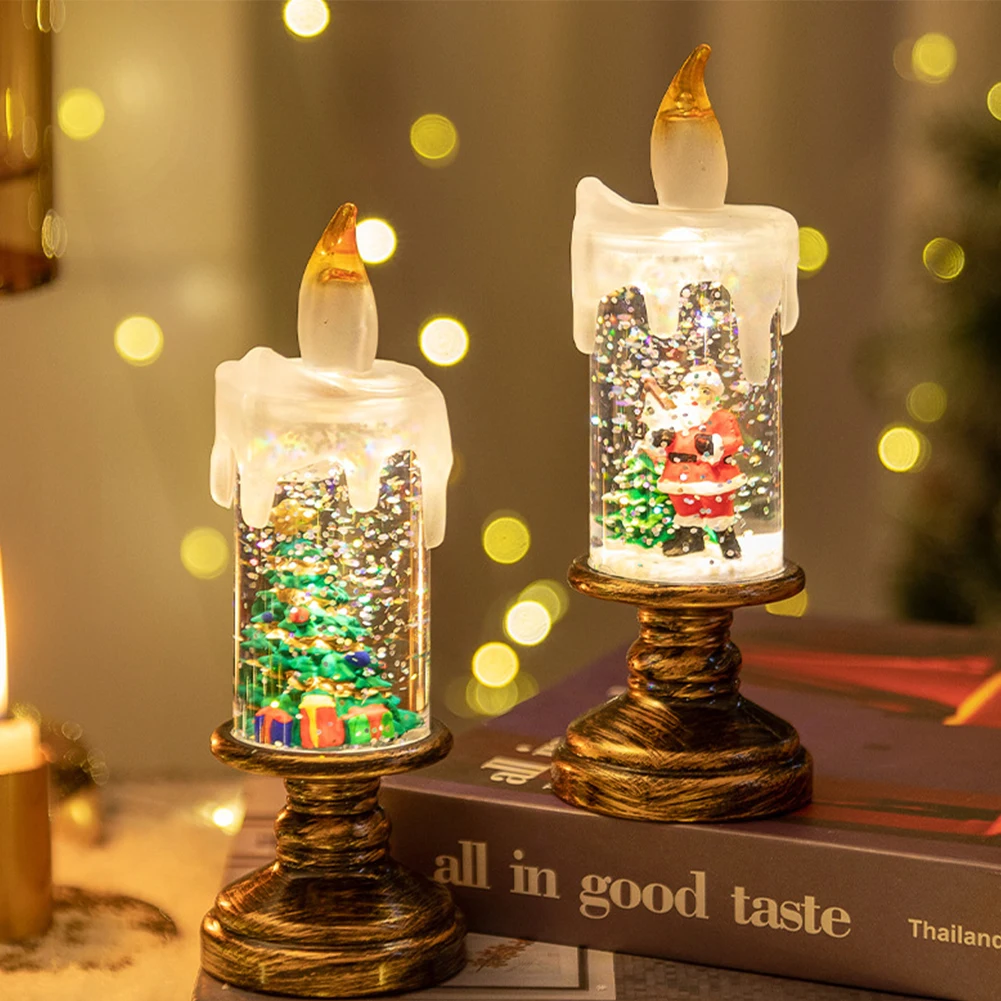 Christmas Flameless Candles Flickering Flameless Candles Battery Operated Christmas Snow Globe Light for Christmas Decorations