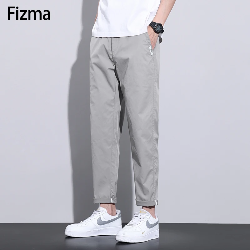 Fizma Brand Men\'s Clothing Elastic Waist Straight Casual Pants Man Breathable Sweatpant Summer Thin Trouser For Men Joggers Male